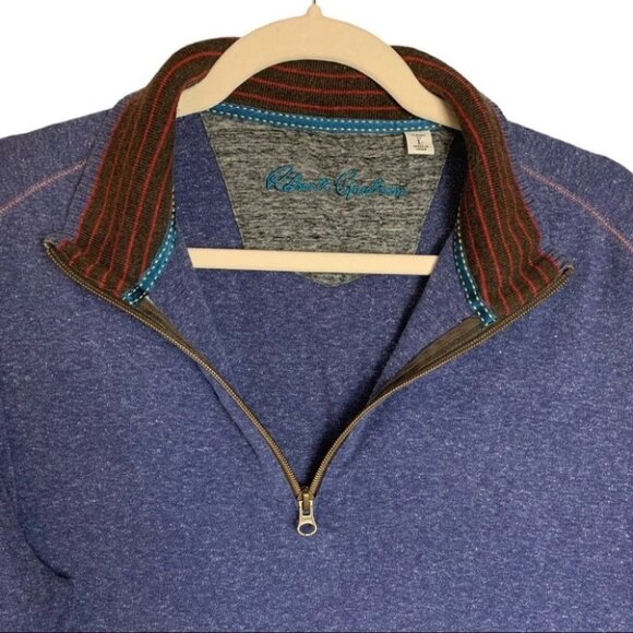 Robert Graham Men’s  Cotton Blend 1/4 Zip Heathered Blue Pullover Sweater - Picture 4 of 11